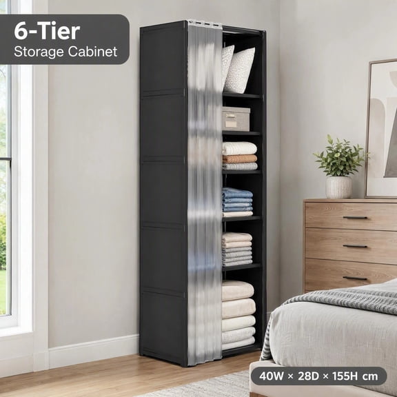 ShundaCat Home Storage Single-Column 6-Tier Gap Storage Cabinet With Dustproof Curtain, 28Cm Slim Bedside Narrow Shelf For Bedroom Clothes Books Organizer