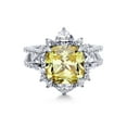 thumbnail image 2 of BERRICLE Sterling Silver Halo Canary Yellow Cushion Cut Cubic Zirconia CZ Statement Flower Cocktail Fashion Split Shank Ring for Women, Rhodium Plated Size 8, 2 of 9
