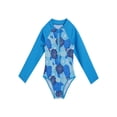 thumbnail image 3 of YONGHS Little Big Girls Floral Palm Rash Guard Shirt Sun Protective Swimsuit Swimwear Blue Flower 4, 3 of 7