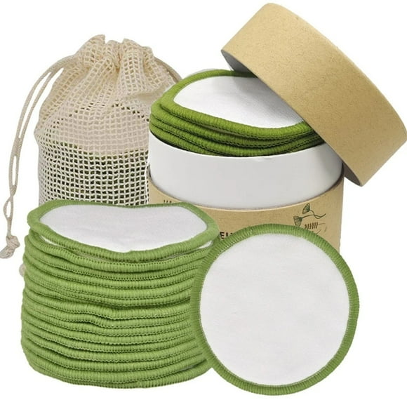 Almohadillas desmaquillantes reutilizables, almohadillas de algodón lavables de bambú, con bolsa de lavandería de algodón y caja redonda para almacenamiento, 20 Uds.
