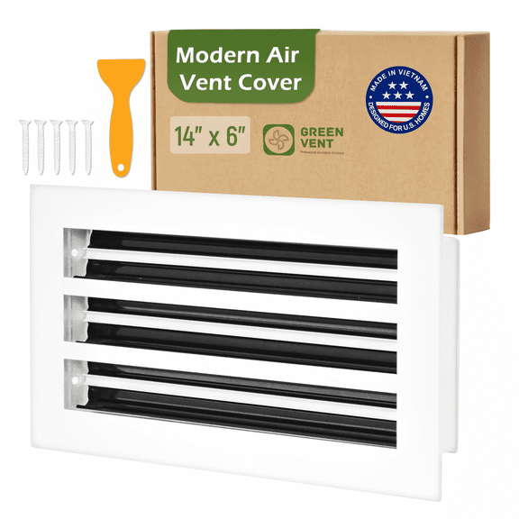 GREEN VENT Modern Air Vent Cover 14x6 (Duct Opening) - Decorative White Aluminum Linear Slot Diffuser for Wall, Ceiling