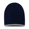 thumbnail image 2 of Couver Bottom Striped Blaze Beanie Bulky Hat Soft 100% Knit Acrylic Winter Skull Cap Unisex 8'' - (Navy/ Grey), 2 of 6