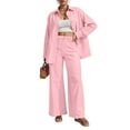 thumbnail image 2 of adviicd 2 Piece Outfits for Women Casual Lounge Sets Long Sleeve Button Down Shirts and Wide Leg Pants Sets Tracksuit (Pink, S), 2 of 7