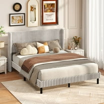 Costway Queen Size Velvet Bed Frame Upholstered Platform Bed with Wingback Headboard