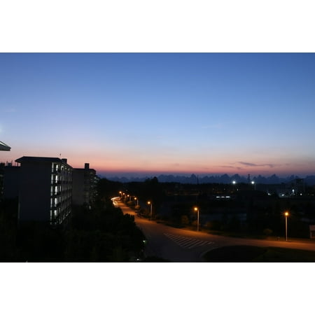 Canvas Print Night View Street Lights Blue Sky Sunset Stretched Canvas 10 x