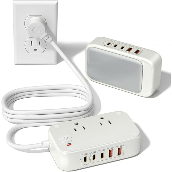 Power Strip with USB Ports, 20W USB C Fast Charging Station, 6FT Flat Extension Cord, 2 AC Outlets, 2 USB-A, 3 USB-C Ports for Multiple Devices (White)