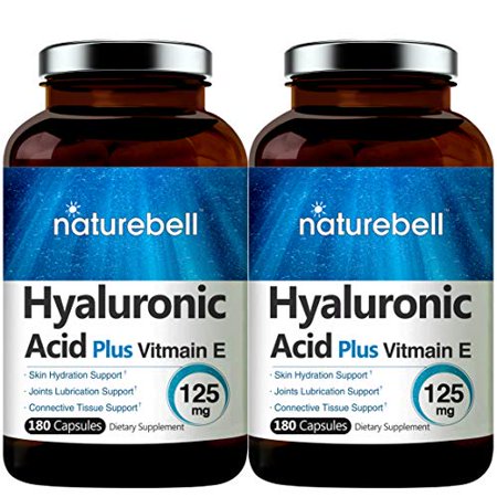 Maximum Strength Hyaluronic Acid Capsules with Vitamin E, 100mg,180 Counts, Powerfully Supports Antioxidant, Skin Hydration & Joints Lubrication. Non-GMO and Made in USA. (2 Pack)