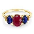 thumbnail image 2 of Gem Stone King 10K Yellow Gold Oval Red Ruby Blue Sapphire and Diamond Accent 3 Stone Engagement Ring for Women | 5.29 Cttw | Gemstone Birthstone | Oval 8X6MM and 6X4MM (Size 5), 2 of 4