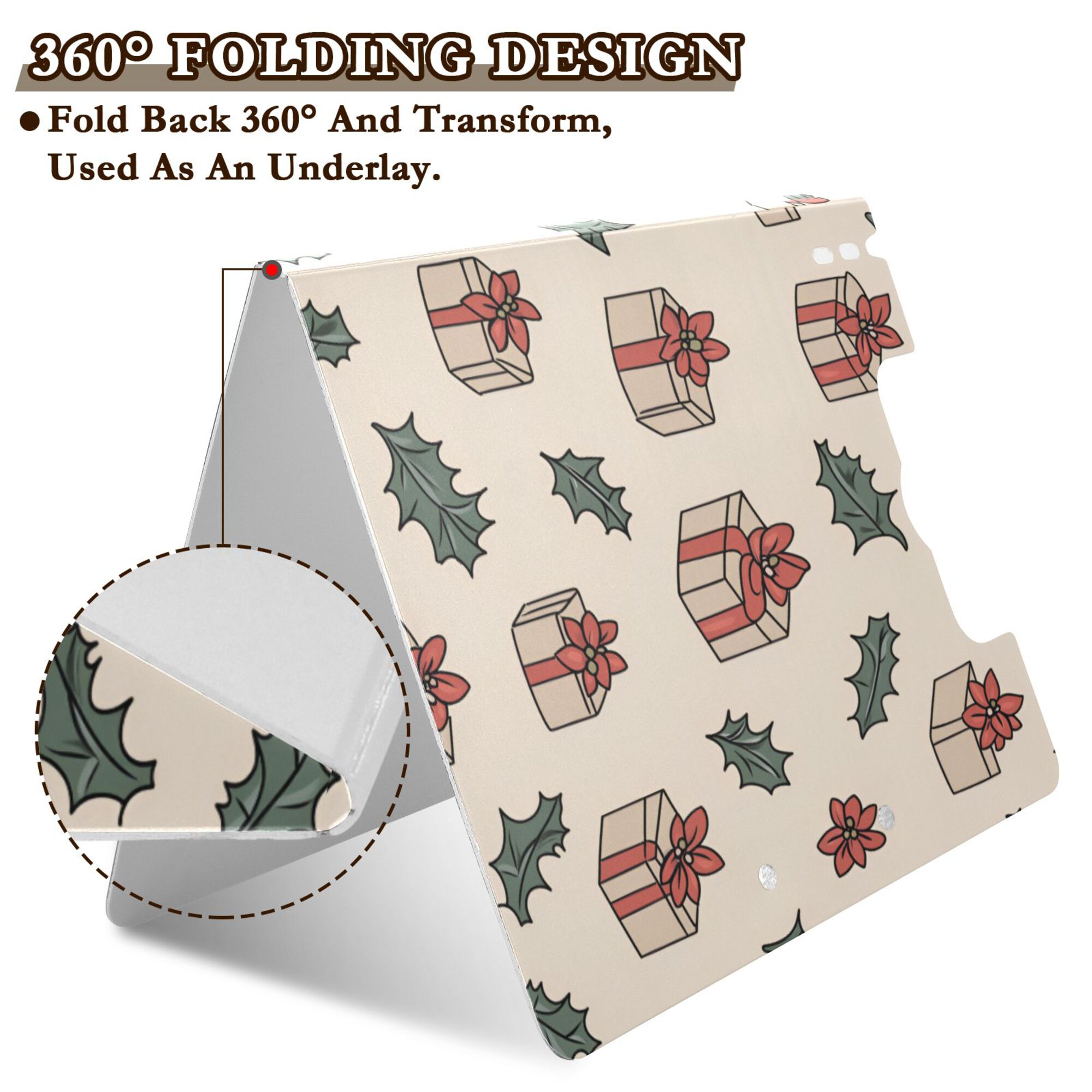 FORMRS A4 Clipboard Folder with Pen Holder Horizontal Foldable School Office Binder, Beige Christmas Gift Pattern