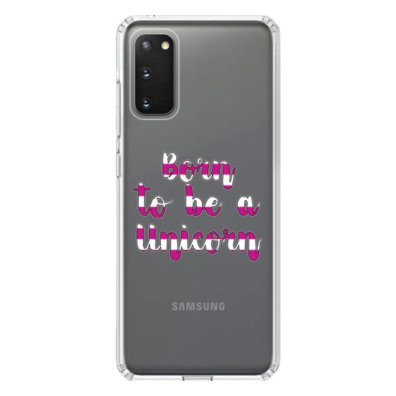 DistinctInk Clear Shockproof Hybrid Case for Galaxy S20 PLUS / 5G (6.7" Screen) - TPU Bumper Acrylic Back Tempered Glass Screen Protector - Born to be a Unicorn