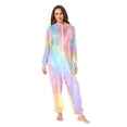 thumbnail image 2 of 1 Piece Adult Onesie Pajamas Cozy & Loose-Fit Sleepsuit Loungewear with Pockets Pastel Rainbow Tie-dye Small, 2 of 7