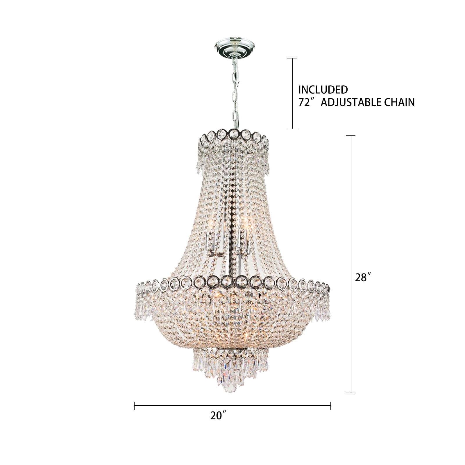 French Empire Crystal Chandelier Lighting Modern Pendant Lamp Hanging Fixtures for Hotel, Banquet Hall, Living Room, Dining Room