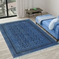 thumbnail image 2 of Casavani Handwoven Blue Cotton Dhurrie Bed Room Living Room Dining Room Kitchen Carpets 3x5 feet, 2 of 5