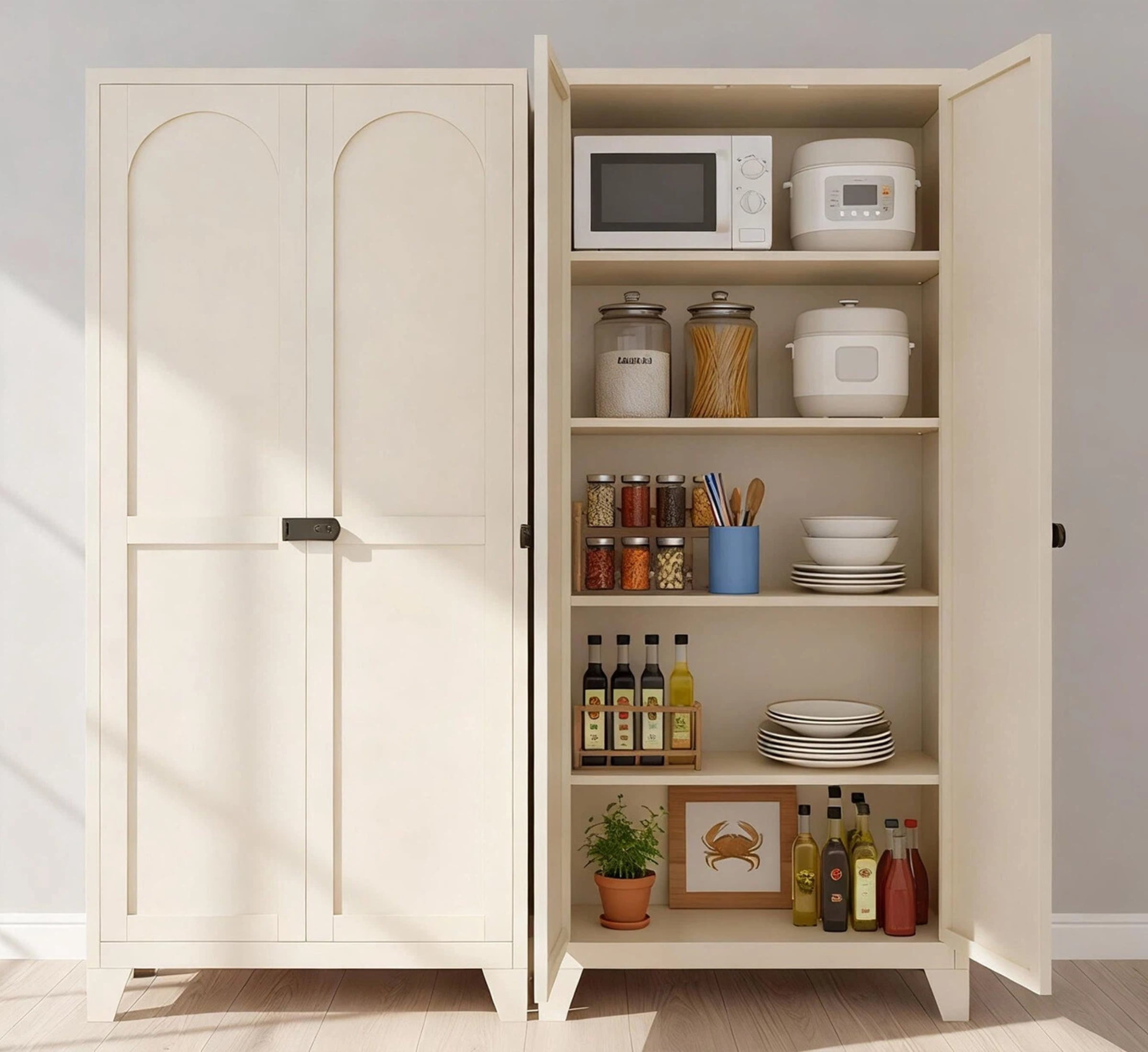AISWORD 71" Tall Metal Storage Cabinet with Adjustable Shelves, Lockable 2 Doors Steel Cabinet for Office, Garage, Utility Room, Kitchen Storage, Cream