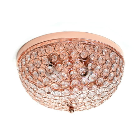 

Elegant Designs Elipse Crystal 13 Metal 2 Light Bowl Shaped Ceiling Flush Mount Fixture Rose Gold