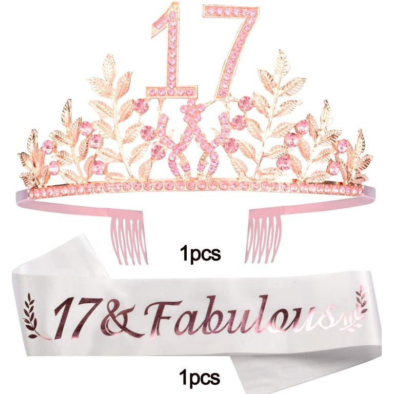  17th Birthday,17th Birthday Tiara & Sash,17 and Fabulous  Sash,17th Bday Gift for Girls,17th Birthday Crown,17th Birthday Decoration  for Girl,Birthday Gift for 17 Year Old Girl,17th Birthday Supplies : Home &  Kitchen