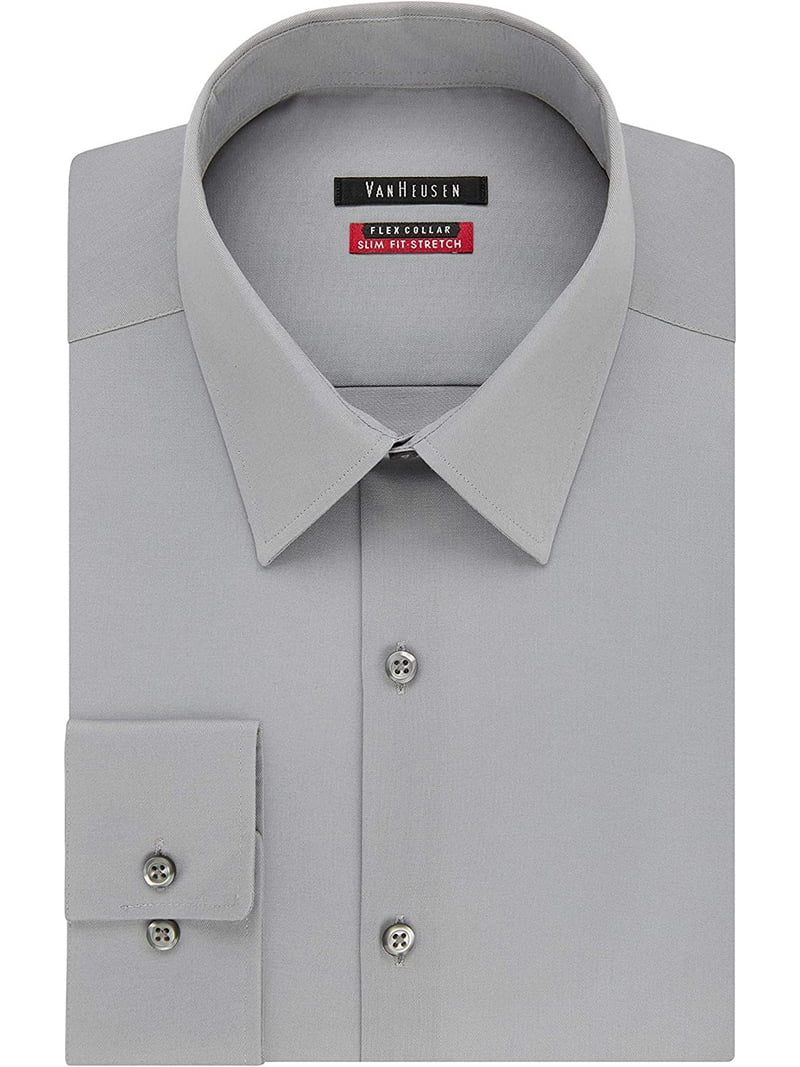 slim fit dress slacks Van Heusen Slim Fit Ultra Wrinkle Free Stretch FLEX Solid Dress Shirt in  Smokey Blue