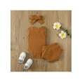 thumbnail image 3 of Kiapeise 0-24 Months Baby Girls Summer Outfit 3Pcs Solid Color Sleeveless Romper + Elastic Waist Shorts + Hairband Clothes Set, 3 of 9