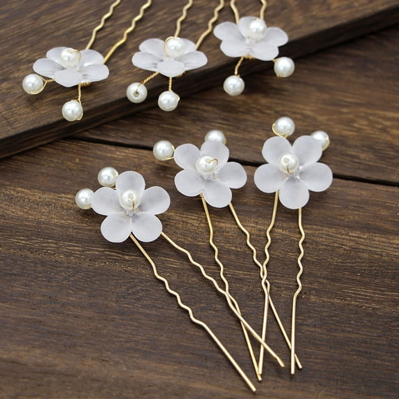 Raindrops 4Set U Shape White Pearl Hairpin Bridal Hair Accessories for Girls