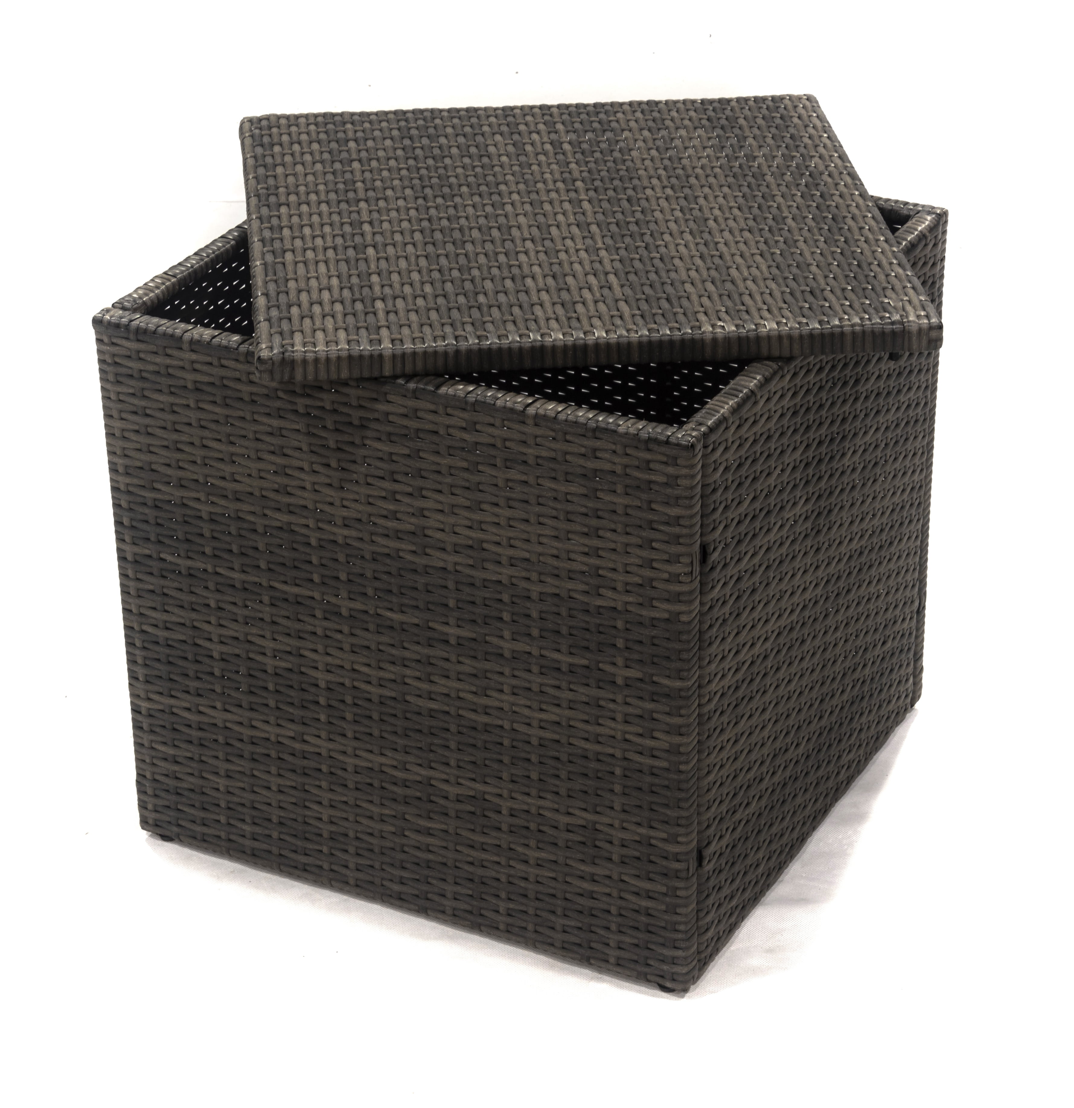 Outdoor Wicker Deck Box with Powder-Coated Steel Frame, Brown, 20 x 20 in