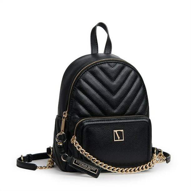 Victoria's Secret VS v Patrón De Cuero Pequeña Mochila Remache Cadena Decoración Mini Mujer Casual Bolsa Escolar