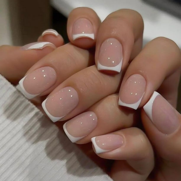 Uñas postizas francesas cuadradas y cortas, 24 piezas, puntas de uñas postizas con diseño de uñas adhesivas, juego de accesorios de Arte de uñas de cobertura completa
