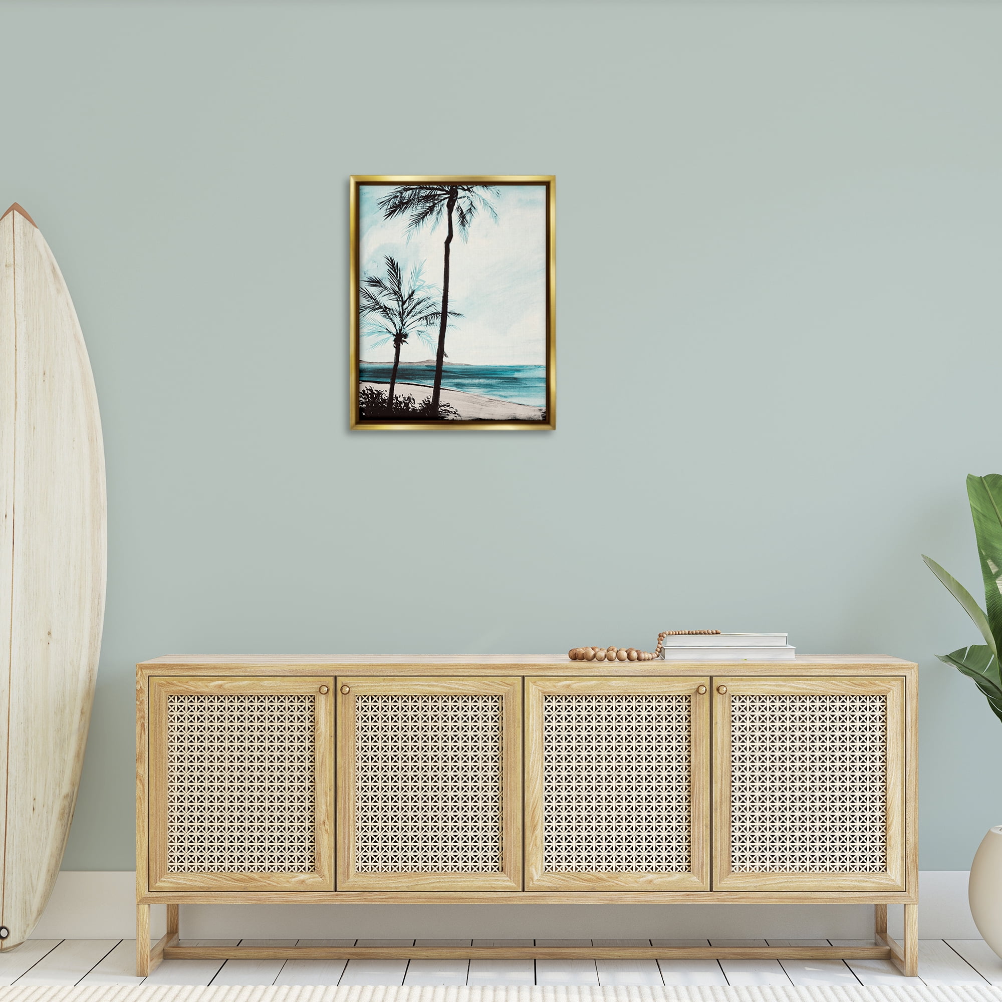 Stupell Industries Beach Palm Silhouettes Coastal Painting Gold Floater Framed Canvas Art Print Wall Art, 25 x 31