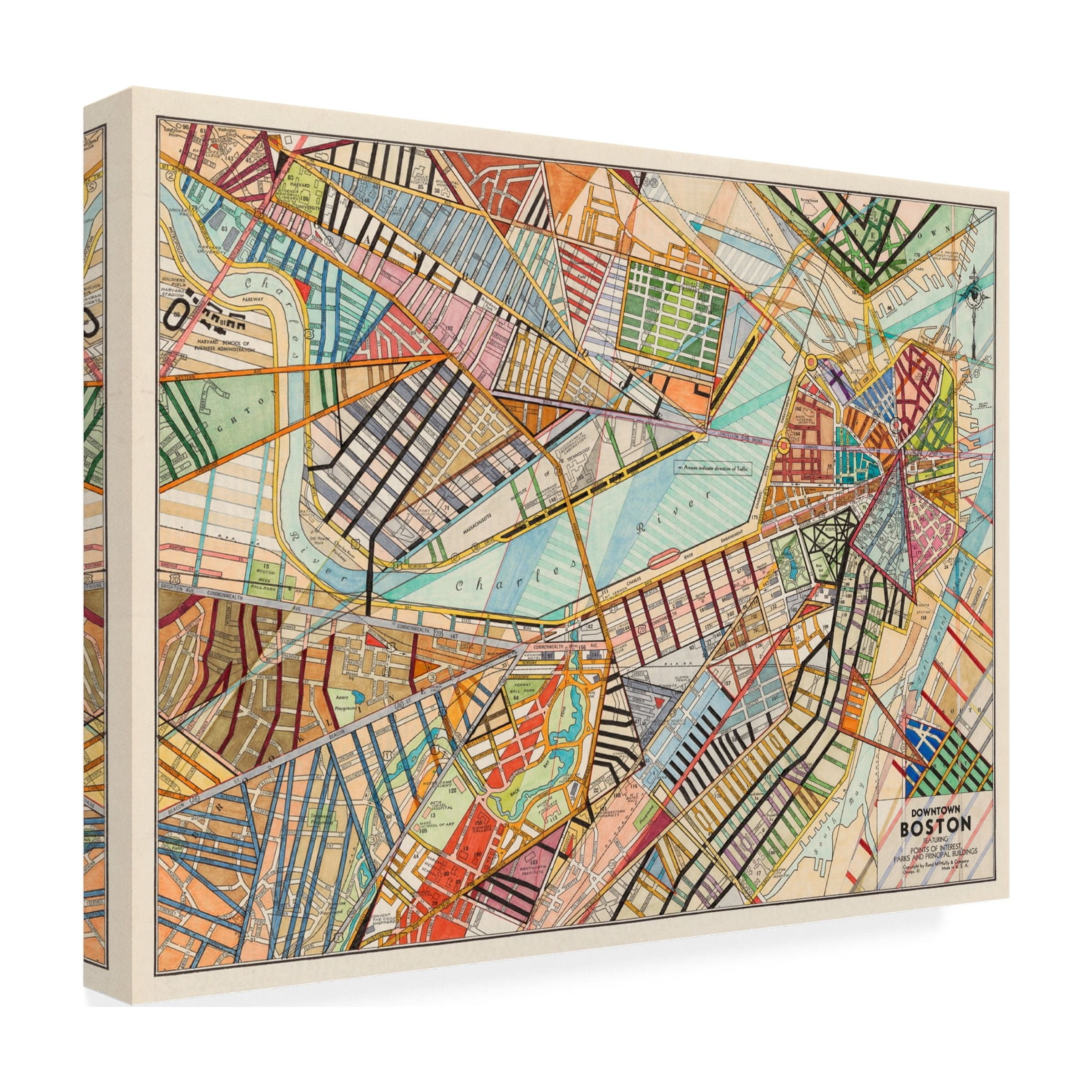 Trademark Fine Art Nikki Galapon Modern Map Of Boston Canvas Wall Art - 35x47