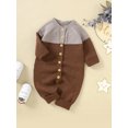 thumbnail image 3 of FOCUSNORM Baby Girl Button Down Jumpsuits Long Sleeve Contrast Color Knit Rompers Newborn Winter Outfit, 3 of 9