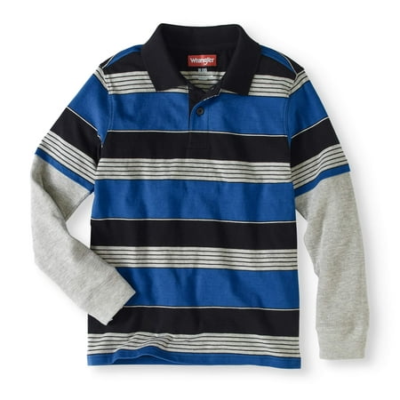 Wrangler - Boys' Long Sleeve Hangdown Stripe Polo Shirt - Walmart.com