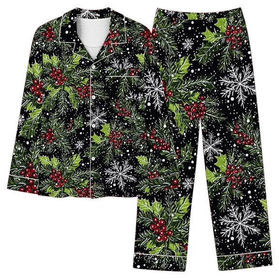 REORIAFEE Woman Pajama Set Pants Christmas 2 Piece Loungewear Long Sleeve Button down Shirts and Pant Snowflake Sleepwear Multicolor S-2XL
