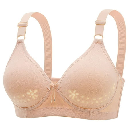 Gvdentm Women s Front Closure Bras Plus Size Underwire Printing Back Support Plunge Seamless Bra(Beige 40)