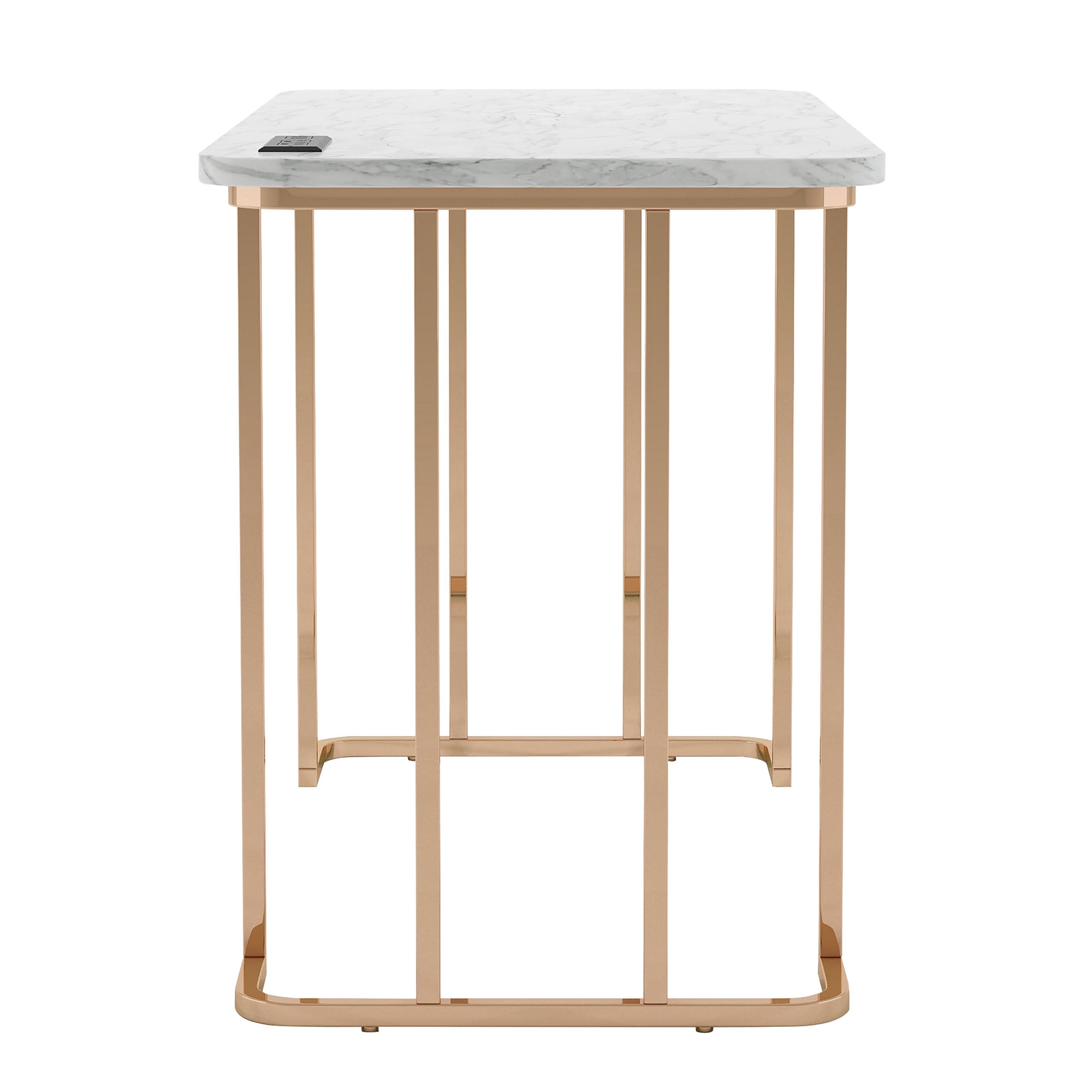 Furniture of America Vagarra Writing Desk with USB, White and Gold