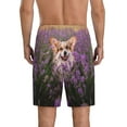 thumbnail image 3 of Gaeub Dog in Lavender Flowers Printed Men's Short Pajama Pants, Lightweight Lounge & Sleep Bottoms Keep You Cool - Small, 3 of 9