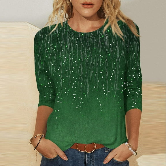 Oksale Trendy Graphic Shirts for Women Plus Size 3/4 Sleeve Shirt Casual Crew Neck Tee Blouses Loose Fit Going Out Blouse Soft Lightweight Tops