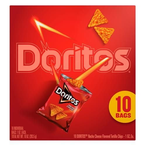 Frito-Lay Doritos Tortilla Chips Nacho Cheese Bags, 1 Oz, 10 Ct - Pack of 2