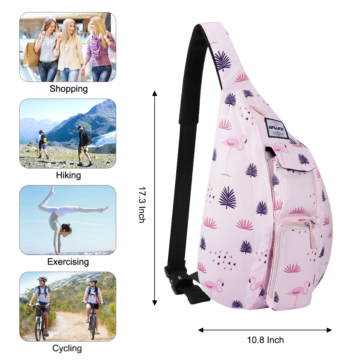 HAWEE Shoulder Sling Bag Hiking Backpack Chest Sling Bag Travel Crossbody Daypack for Women, Flamingo Pink - image 4 of 7