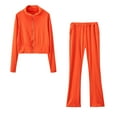 thumbnail image 1 of IROINNID Tracksuit For Women 2 Pieces Set Deals Color Standing Collar Lapel Sports Sweater Set Sport Outfits Set,Orange, 1 of 6