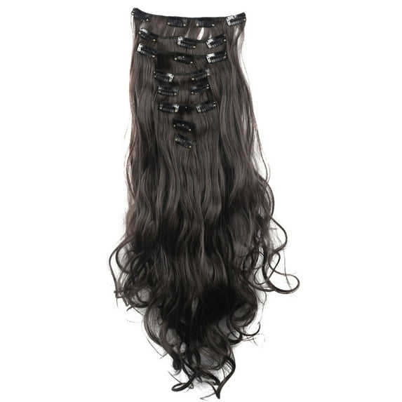 SAYFUT 24" Long Curly Full Head Clip in Synthetic Hair Extensions 8 Pieces 18 Clips 145g Natural Black