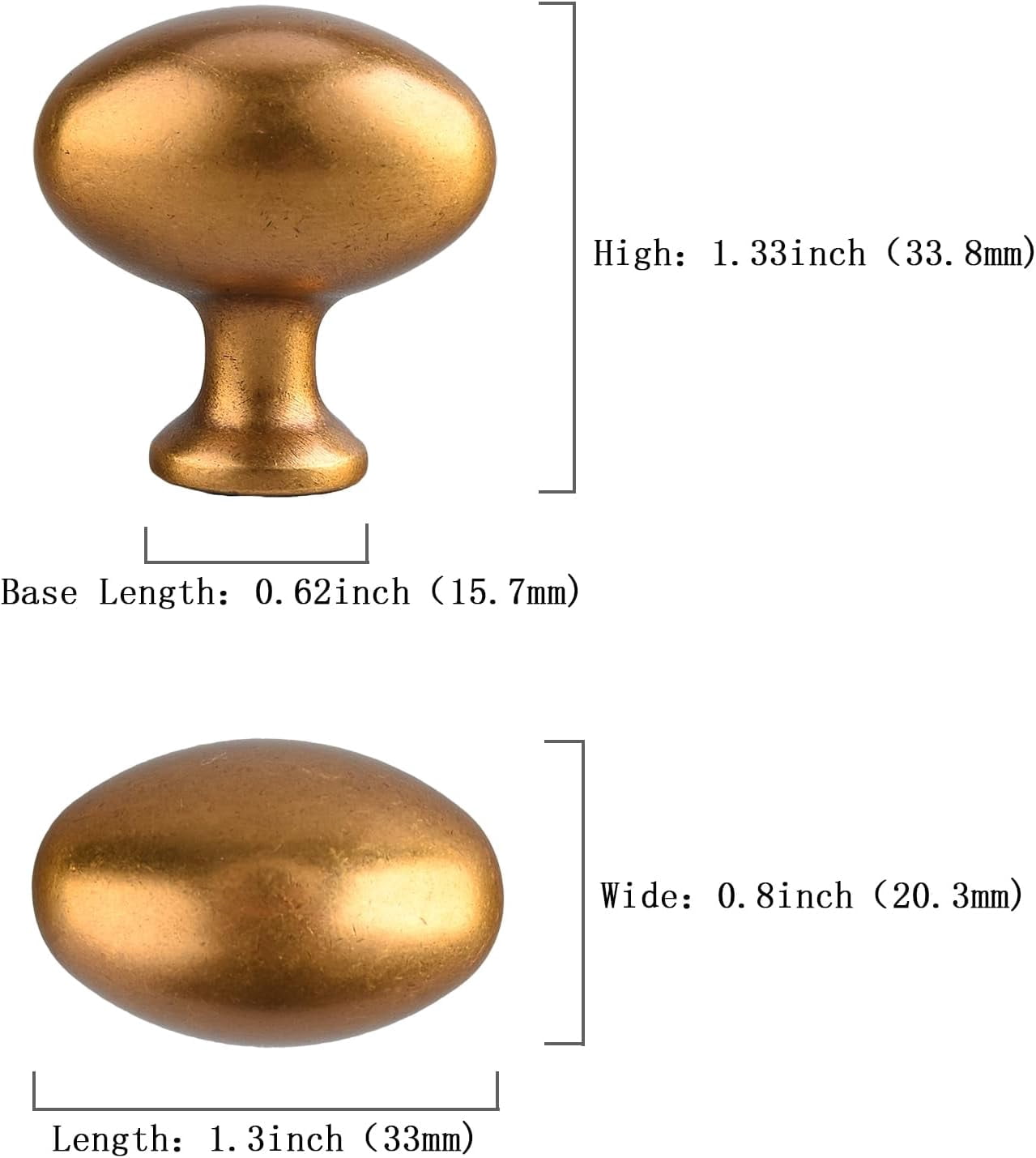 ABCISI 10 Pack Oval Cabinet Knobs, Furniture Cupboard Pulls, Modern Single Hole Hardware for Kitchen Cabinet, Dresser, Wardrobe Drawer, Antique Brass