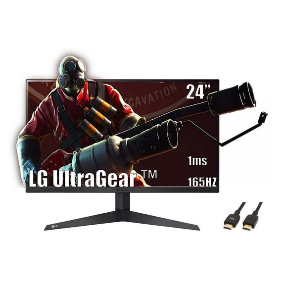 LG 24" Ultragear FHD(1920 x 1080) Gaming Monitor, 1ms, 165Hz, AMD FreeSync Premium, Black, with 5ave HDMI Cable