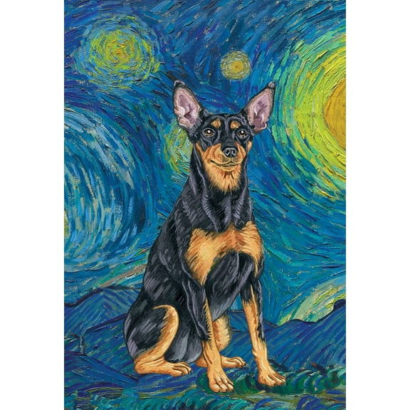 Miniature Pinscher Black/Tan Cropped - Best of Breed Van Gogh Garden Flag