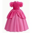 thumbnail image 2 of Vestido de princesa rosa: ropa para niños de Halloween, vestido de actuación con forma de cuerno extralargo con mangas de burbuja para niñas, 2 of 5