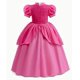 thumbnail image 2 of Vestido de princesa rosa: ropa para niños de Halloween, vestido de actuación con forma de cuerno extralargo con mangas de burbuja para niñas, 2 of 5
