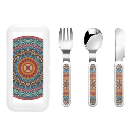 

Gaeub Mandala Print 3-Piece Children Knife Spoon Fork Set Stainless Steel Child Flatware Set Kids Utensils Set with Case for Lunch Box (Fork Spoon Knife Combo)