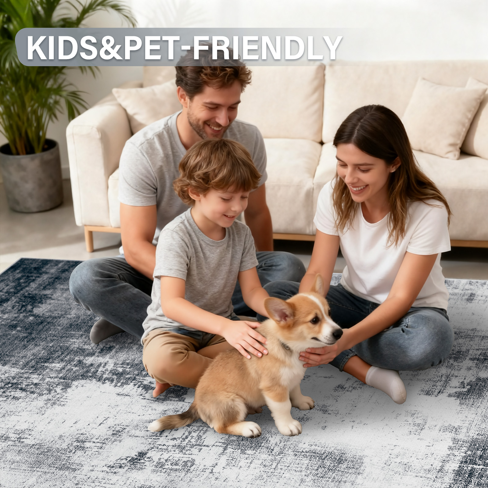 8x10 Large Area Rugs for Living Room- Modern Abstract Area Rugs Machine Washable Rugs, Non-Slip Soft Neutral Farmhouse Carpet Rugs for Bedroom, Dining Room, Home Office ,Black