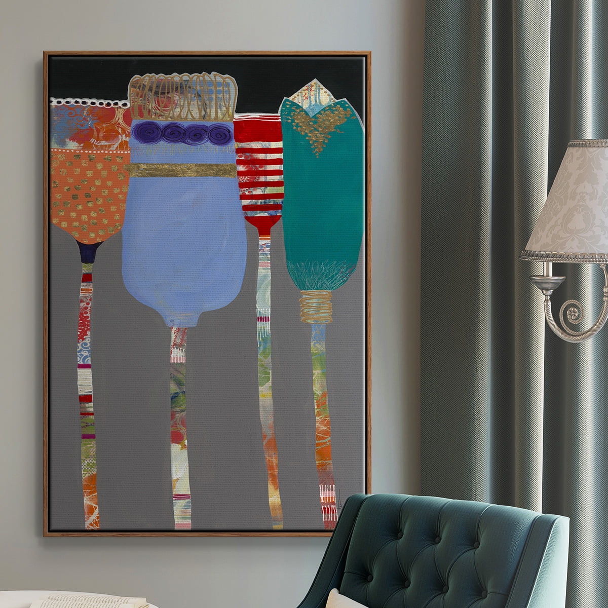 Tall Tulips Framed Premium Gallery Wrapped Canvas - Ready to Hang - 25 x 37 - Walnut Floating Frame