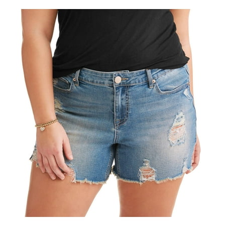 Juniors' Plus Sharkbite Fray Hem Boyfriend Shorts