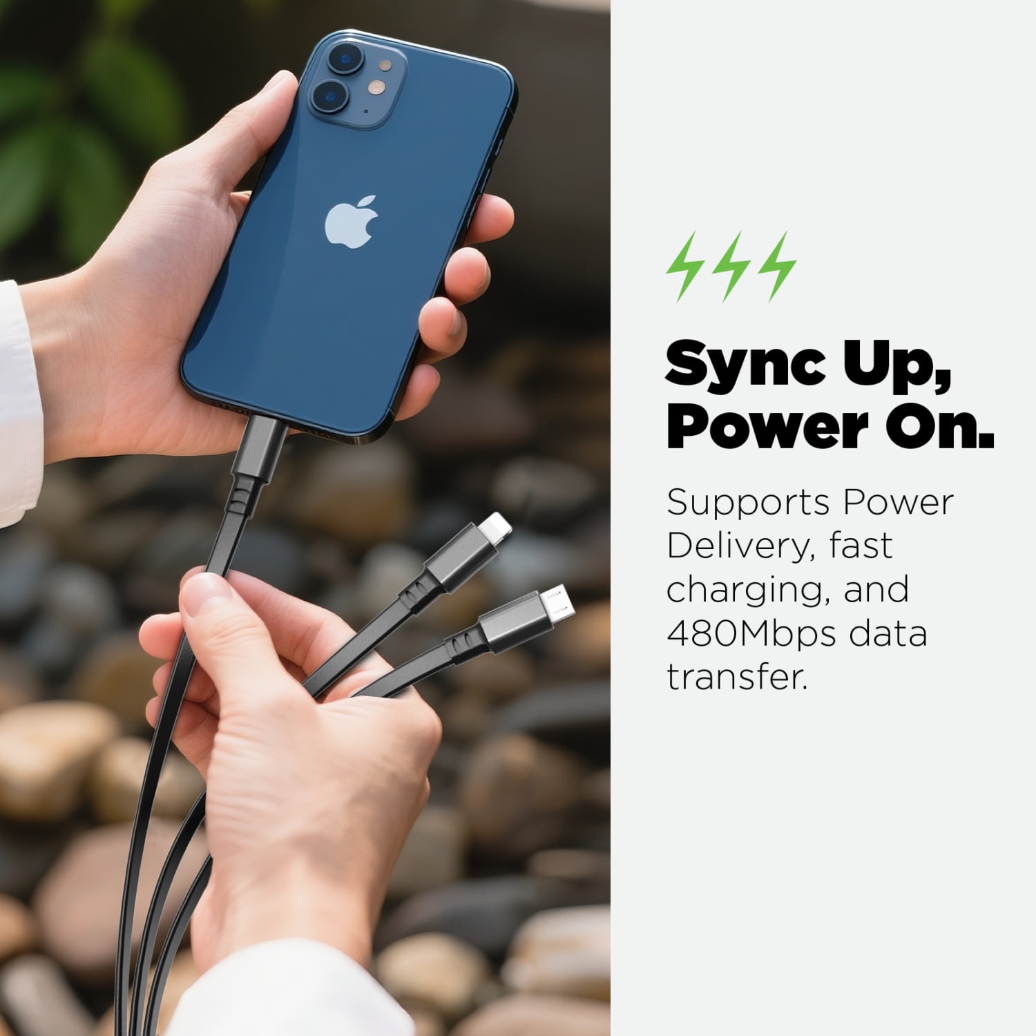 MyBat Pro PowerLines 3-in-1 Retractable Charging Cable - 4FT - Black