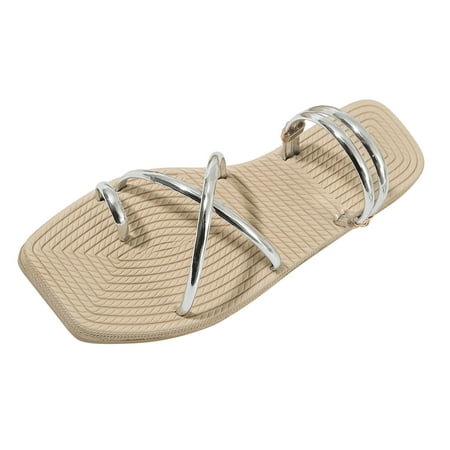 

Youmylove Women Fashion Strap Combination Toe Wrap Straw Bottom Flat Sandals Summer Comfy Beach Outdoor Walking Footwear